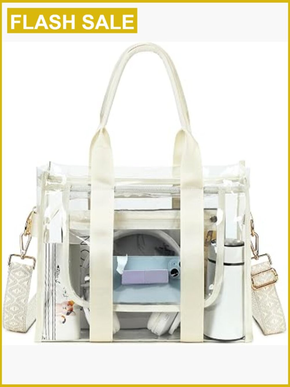 Large Clear Stadium Approved Tote Bag with Crossbody Strap Waterproof PVC